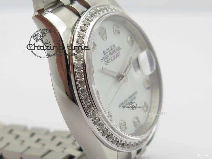 MiroTime 0216 DateJust 116234 BP Best Edition SS White MOP Dial Diamond Markers On SS Bracelet A2824 V ModernLook 3943